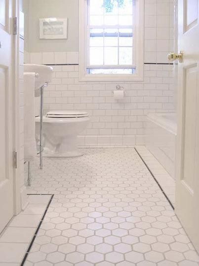 White Hex Tiles - Traditional - bathroom | White subway tile .