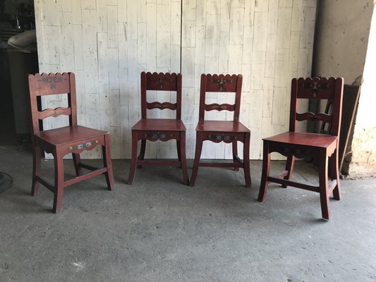 Antique Painted Wooden Dining Chairs, Set of 4 for sale at Pamo