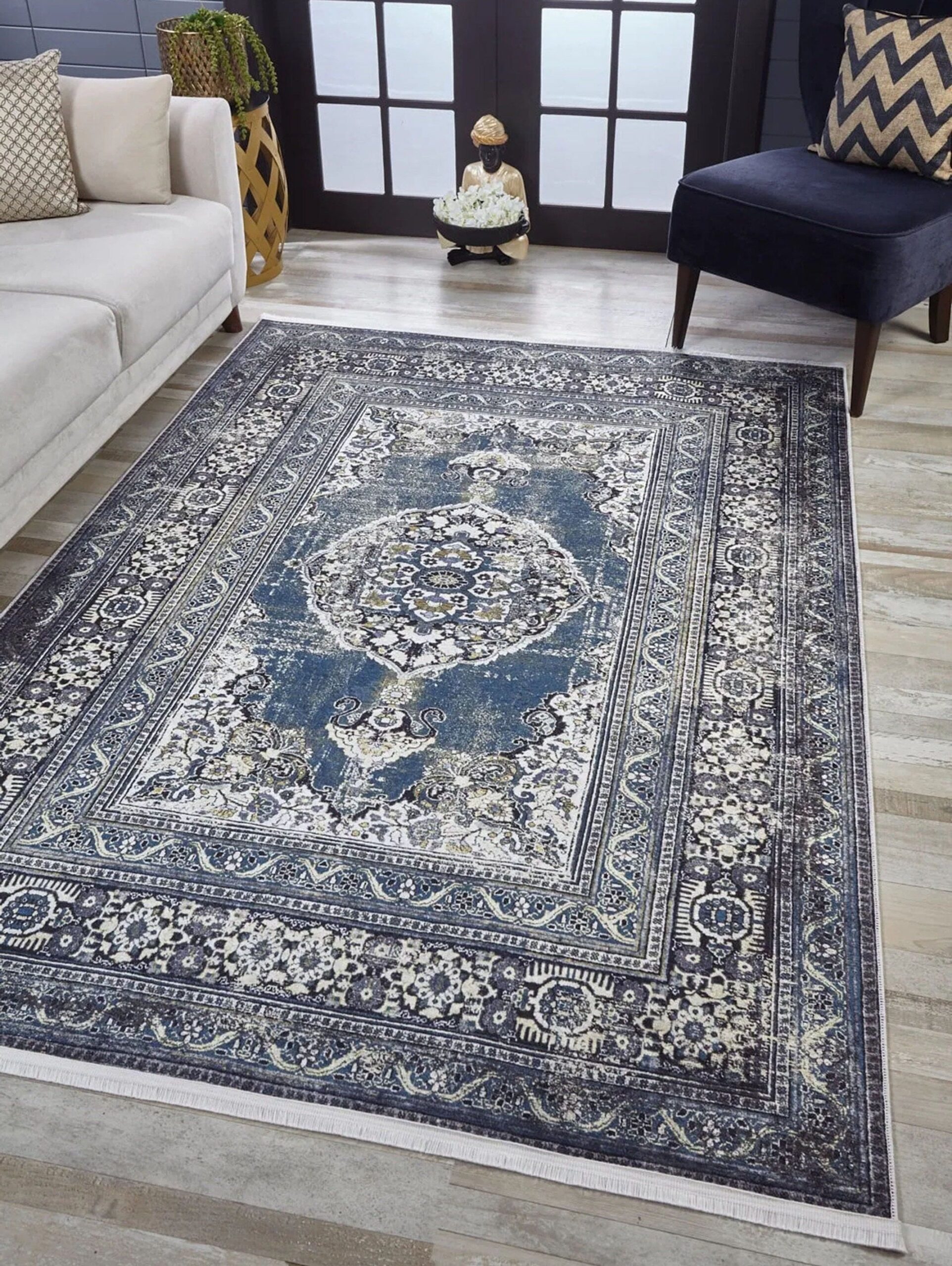 Navy Blue Rug  Reflects Tranquility