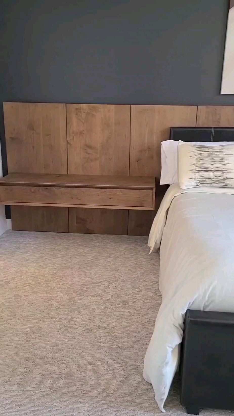 Practical Floating Headboard with Attached Nightstands