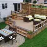 backyard patio ideas simple backyard patio decorating ideas on a budget with wooden deck BXLVFOA