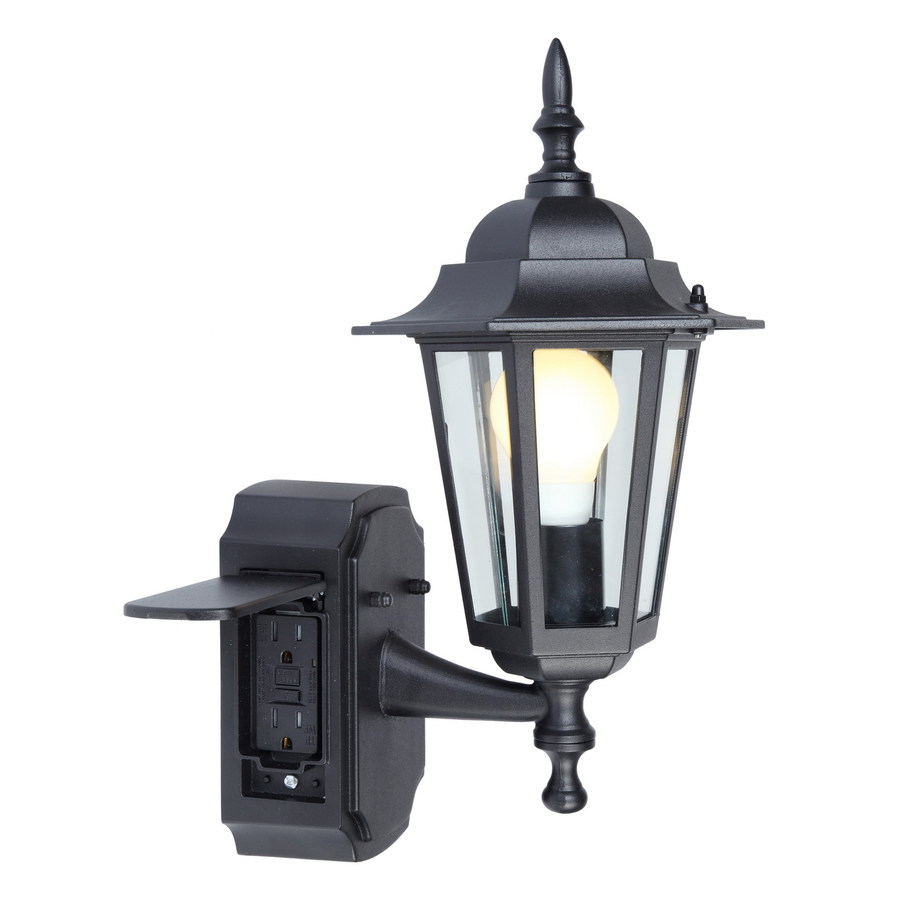 outdoor light portfolio gfci 15.75-in h black outdoor wall light GCEFBUB