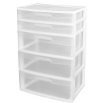 plastic storage drawers amazon.com: sterilite 5 drawer wide tower plastic storage cabinet  organization - white ODCGZAX