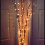 twig lights in tall vases filled with orchids and peacock feathers for IWBVBEU