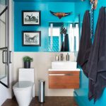 bathroom paint colors for small bathrooms modern small bathroom with bold teal walls, floating vanity and animal LLSKYRH