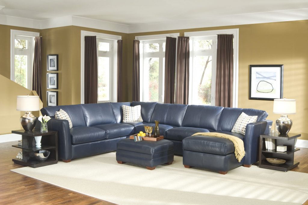 Blue Leather Sectional Sofa with Chaise goodworksfurniture