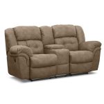 brown microfiber reclining loveseat with console and double glass holder POWBGDO