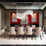 contemporary chandeliers for dining room contemporary dining room with dramatic chandelier and red accent wall EEXWFVO