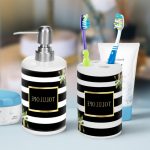 elegant floral black and white striped bathroom accessories . NMVUVMH