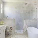 White and Gray Hexagon Pattern Bath Floor Tiles - Transitional .