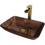 VIGO Russet Glass Vessel Bathroom Sink in Red with Amada Faucet in .