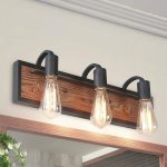 LNC Rustic Bathroom Vanity Light Wayner 3-Light Matte Black Wood .