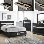 B4670 4 pc Regata black and silver finish wood queen storage .