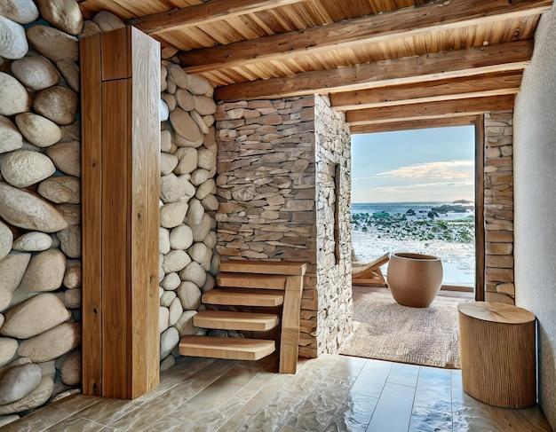 Combine wood and stone for a beautifully balanced design