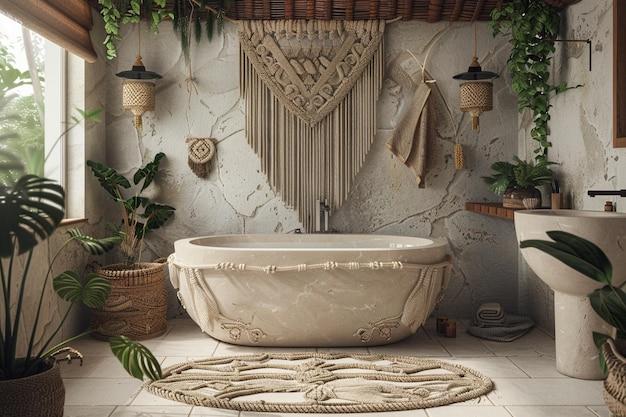 Dreamy⁣ macrame ‌wall hangings add ‍texture to your boho bathroom oasis