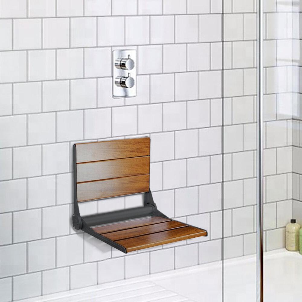 A ⁤wooden bathroom shower bench boosts comfort and style