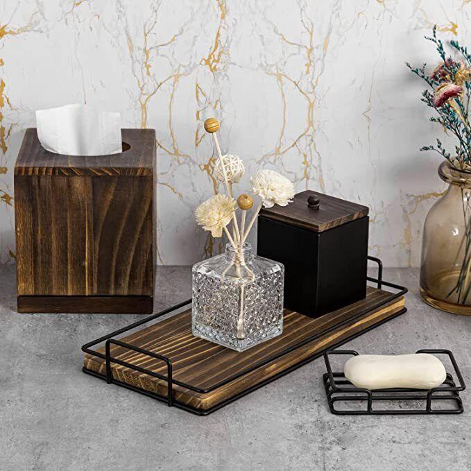 Decorative wooden bathroom trays for a ‌tidy countertop