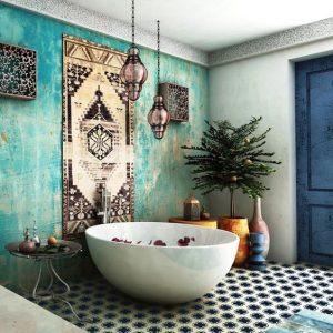 Bohemian bathroom: Mix patterns and textures for an ‍eclectic vibe