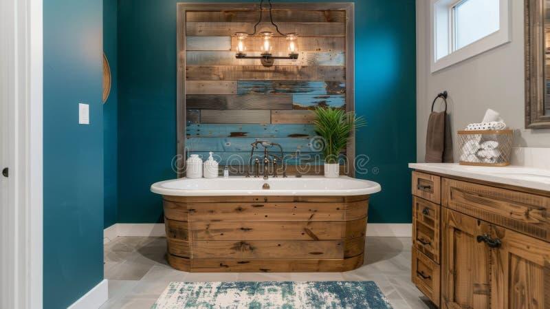 Rustic farmhouse bathroom with reclaimed wood accents