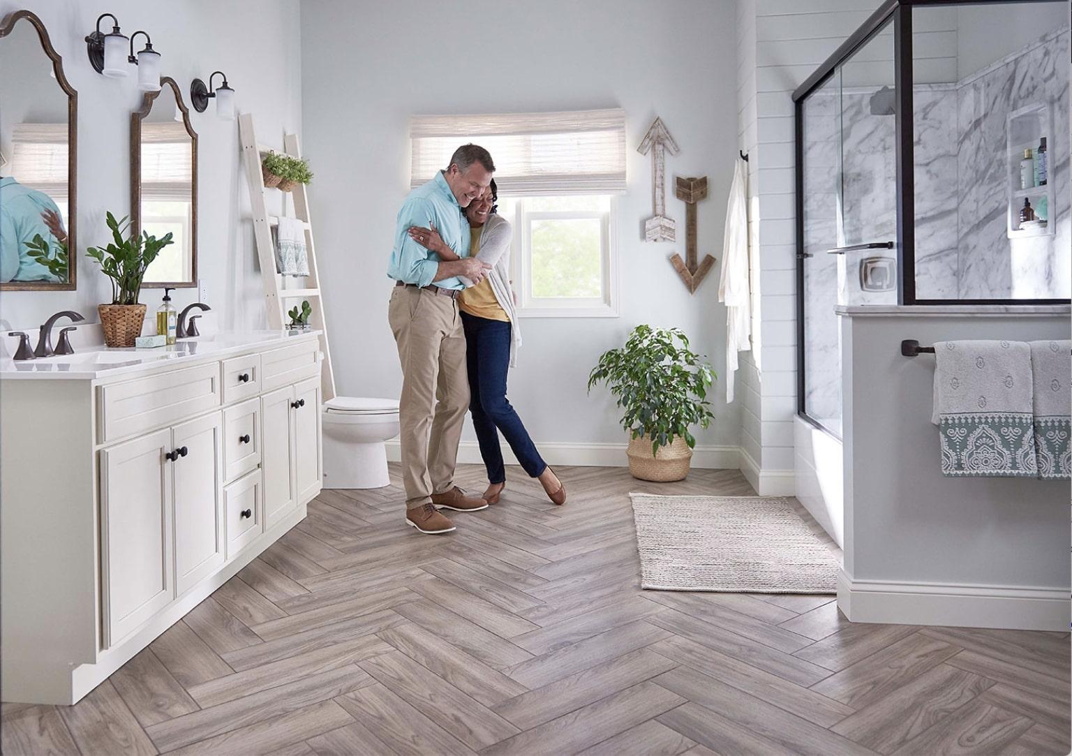 Wooden bathroom flooring exudes warmth and luxury underfoot