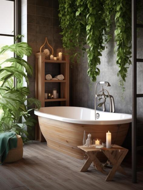 Add greenery to your wooden‌ bathroom for a‍ refreshing‍ touch