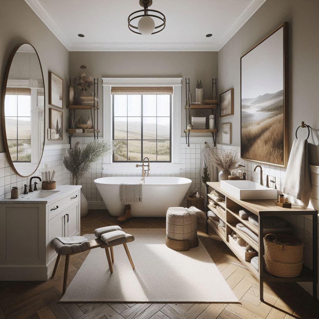 Modern farmhouse bathroom: combine ‍contemporary‍ and rustic features seamlessly