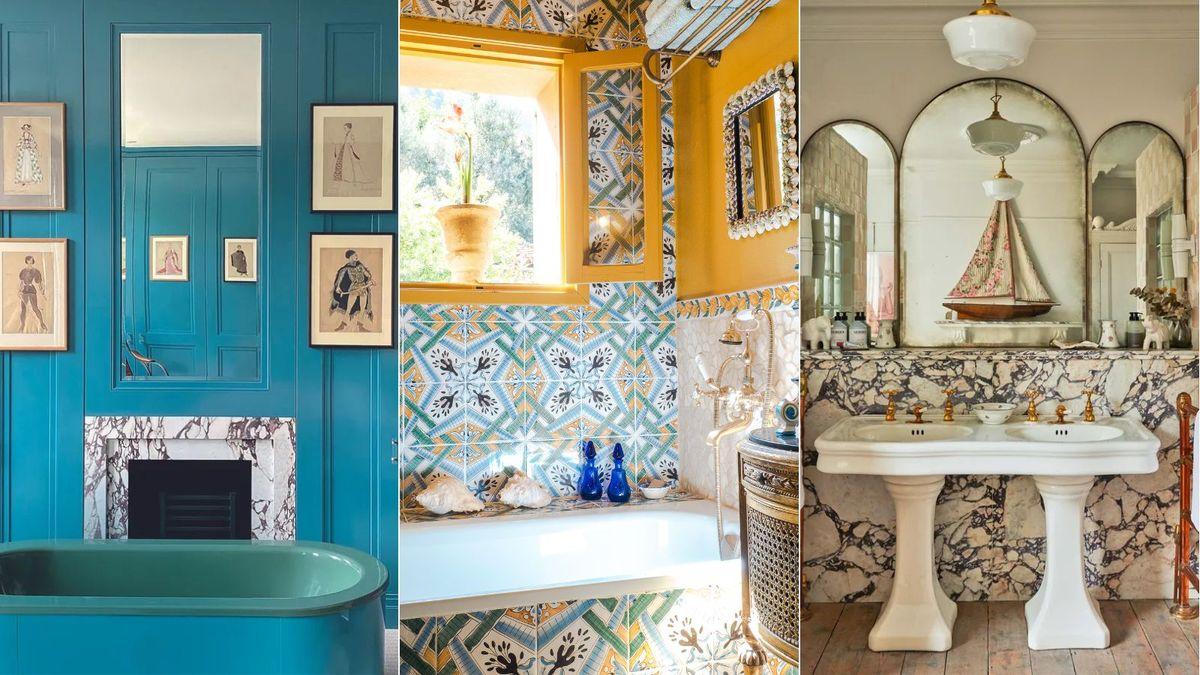 Combine ⁢bold wallpaper with ​vintage framed art⁤ for‌ an eclectic ‌bathroom statement