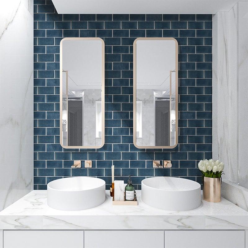 Art Deco Glam: Bold colors and geometric designs enhance your bathrooms ‍allure