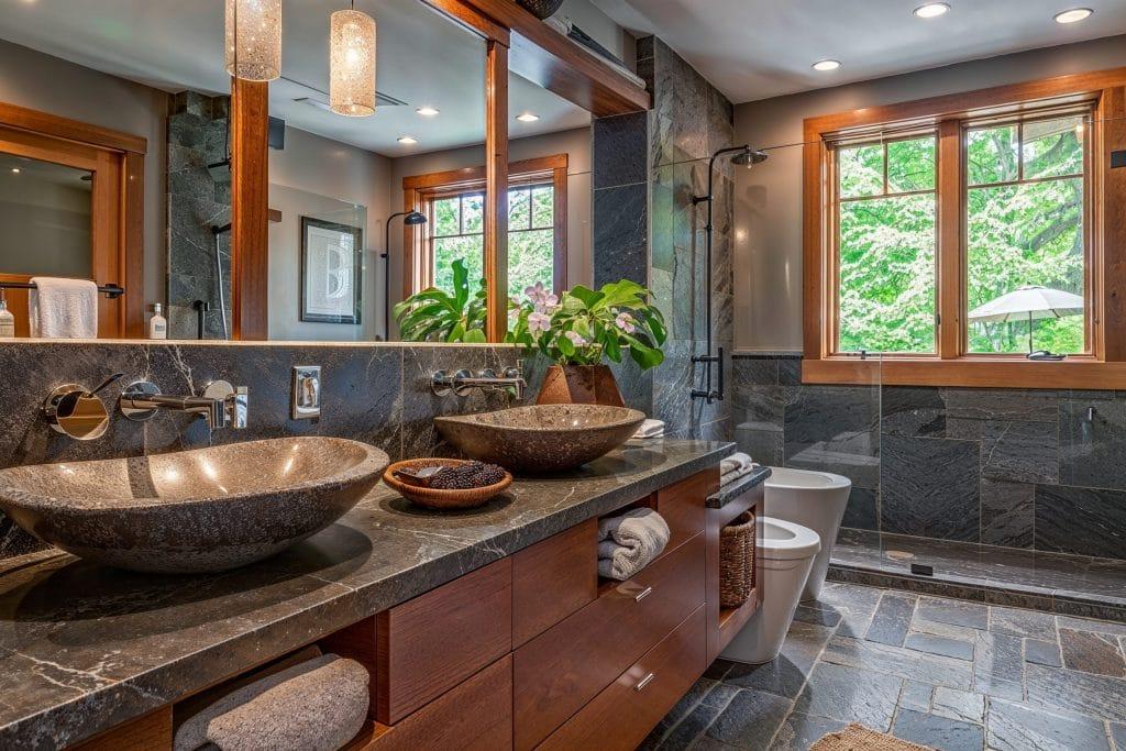 Pair your​ wooden bathroom ⁤with ​natural stone elements