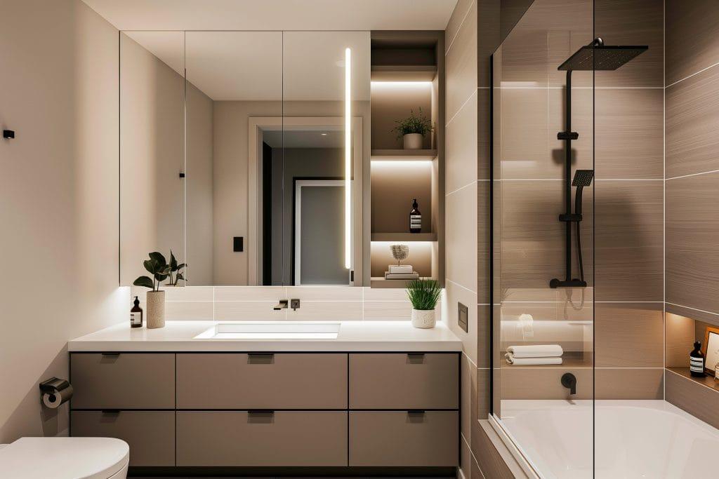 Combine practicality ‍and ⁣style with innovative ⁢storage solutions in ​a modern bathroom