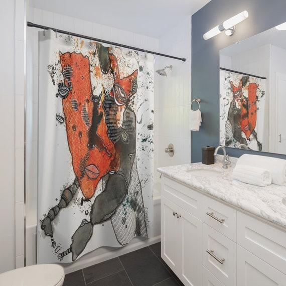 Incorporate a funky shower curtain to set the tone for an eclectic bathroom