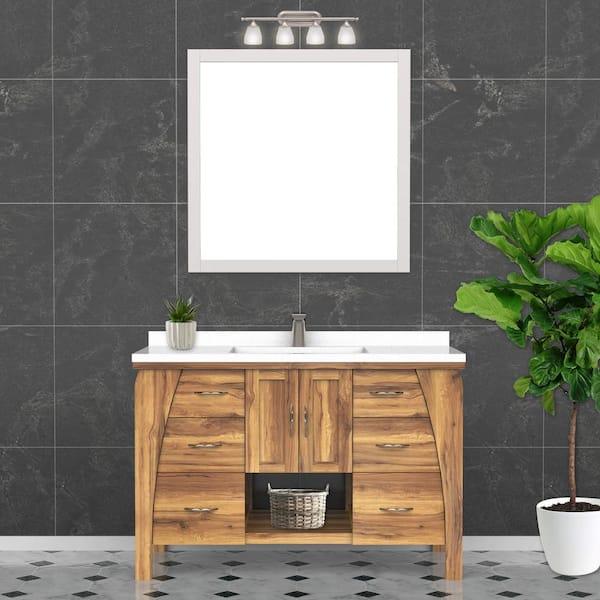 Create‌ warmth with a teak wooden bathroom vanity and matching​ accessories