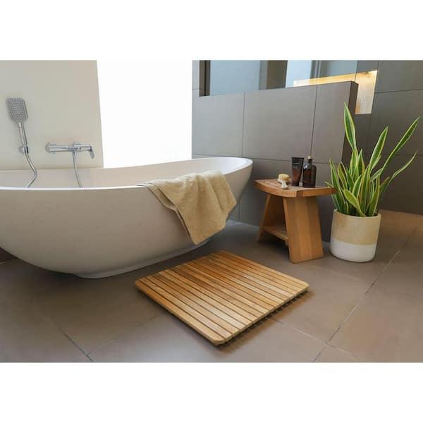 Add a wooden shower mat for comfort in your wooden bathroom