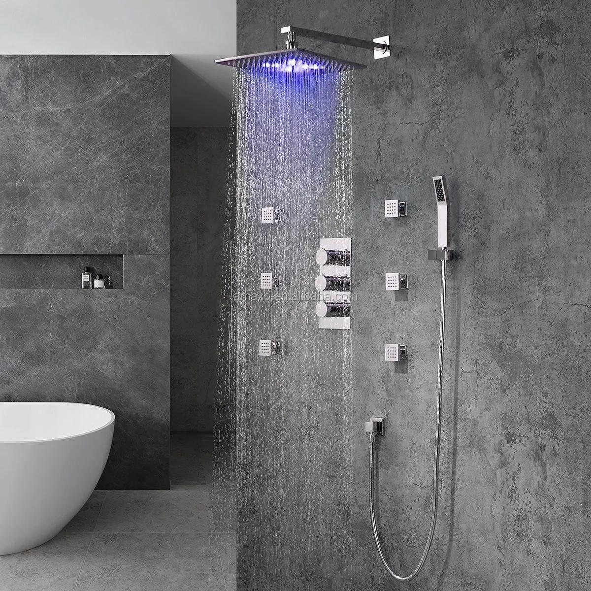 A rainfall showerhead adds luxury to your modern bathroom experience