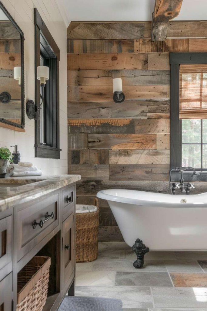 Natural wood accents create warmth in your boho ‍bathroom environment