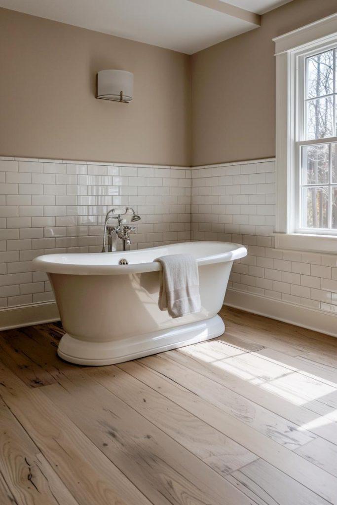 Incorporate ⁢a wooden⁤ bathroom floor ​for warmth and natural beauty