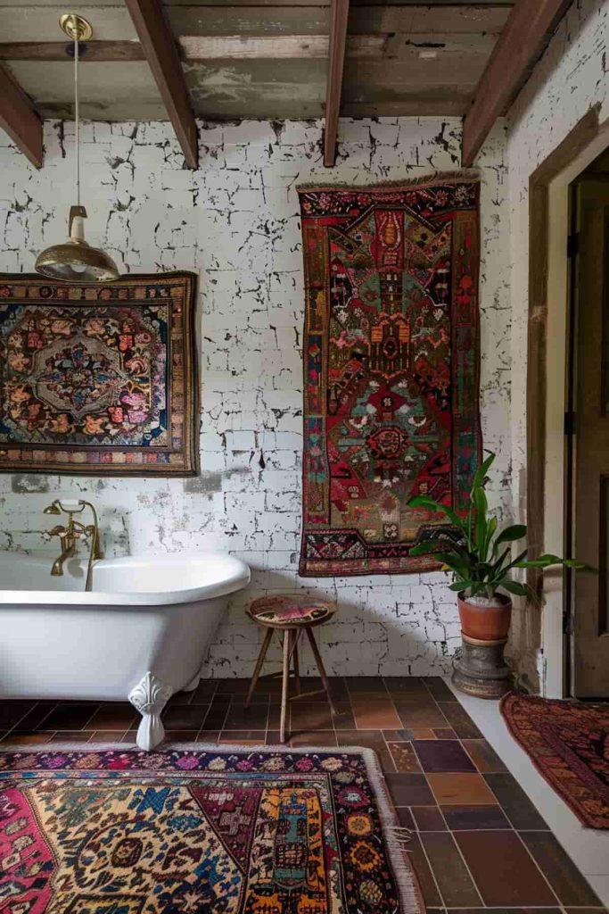 A ​statement rug that ​ties‌ together your​ modern bathroom decor