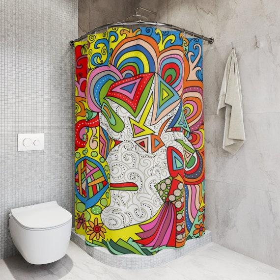 Install artistic shower curtains​ that express your personality in the eclectic bathroom