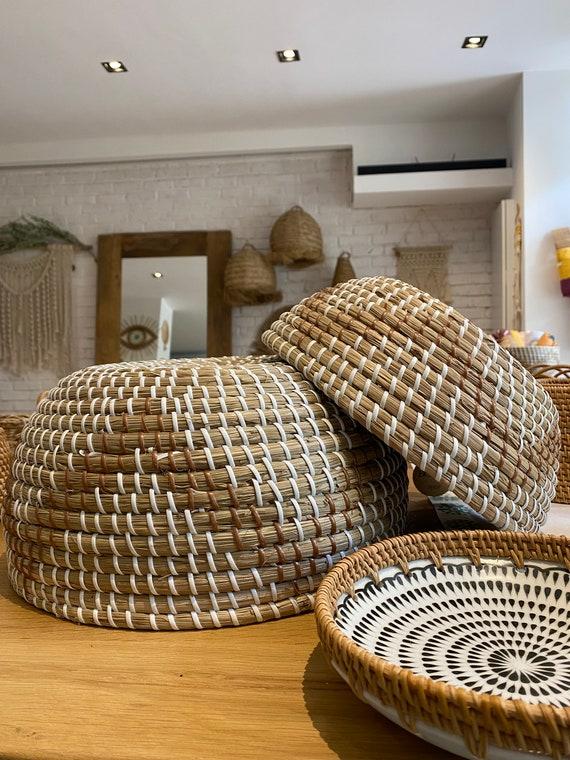 Blend textures with wicker baskets to organize your boho bathroom essentials