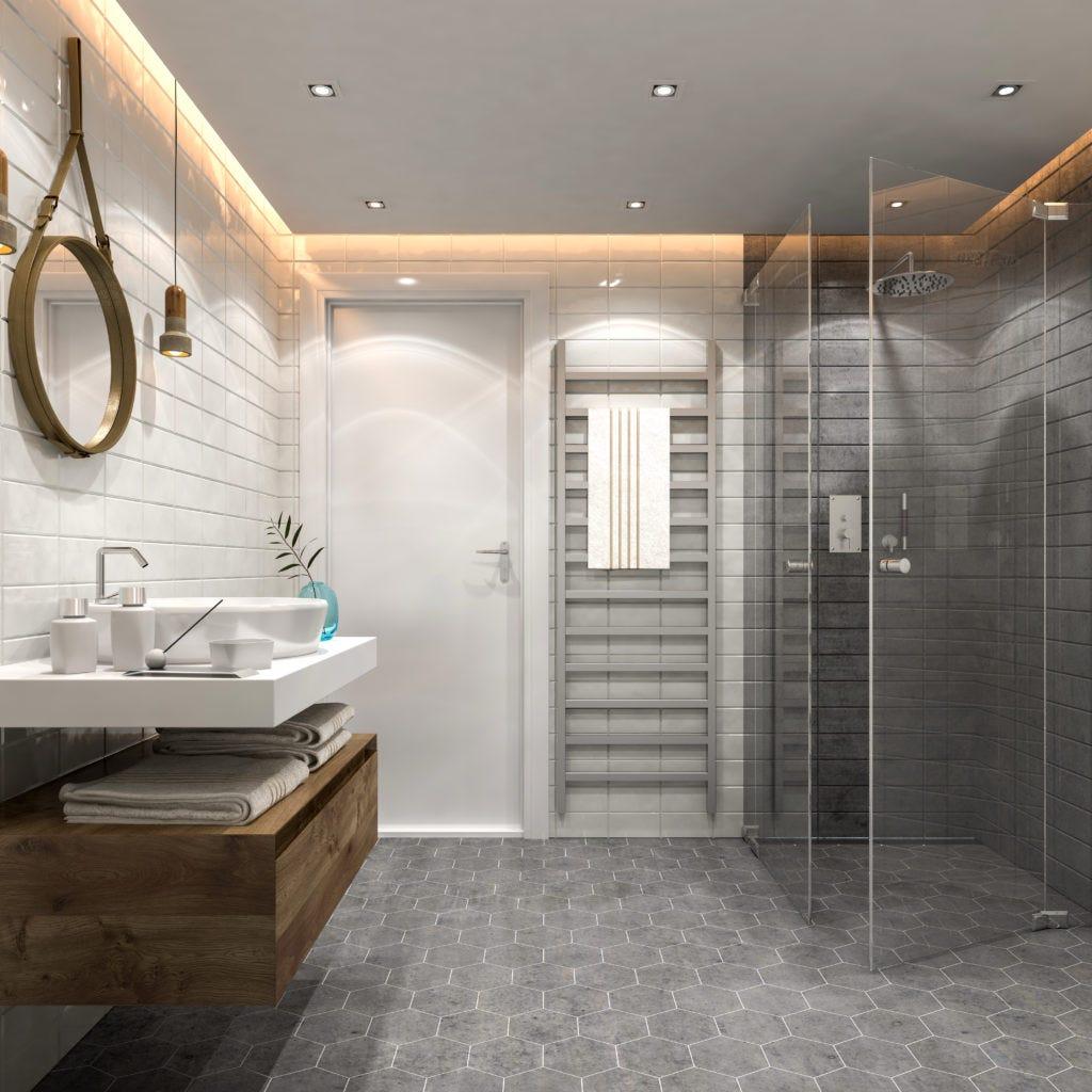 Heated flooring for comfort during chilly mornings‌ in‍ a modern bathroom