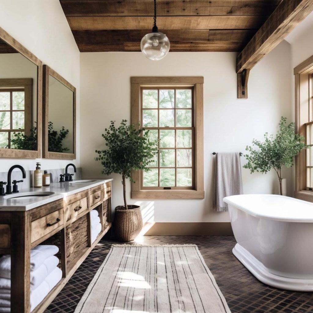 Install a reclaimed wood vanity ⁢to ‌create a⁤ rustic⁢ boho bathroom ⁢aesthetic