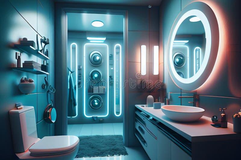 Futuristic tech bathroom⁤ equipped with smart features and sleek⁣ designs