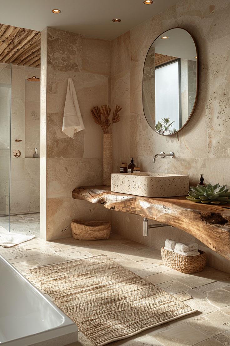 Nature Inspired: Earthy tones and natural materials⁢ enhance your bathroom