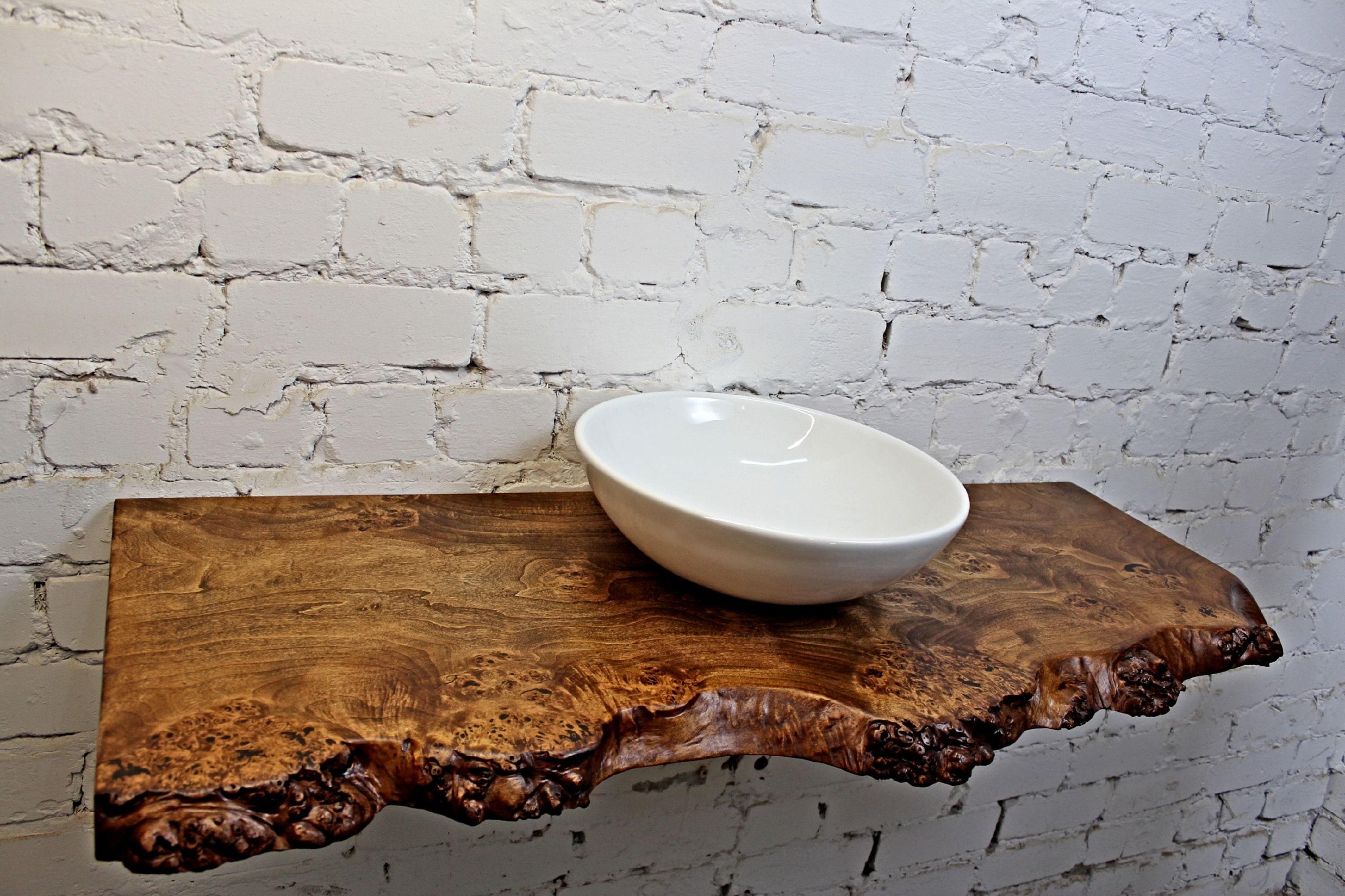 Live-edge wooden countertops create natural elegance in your wooden bathroom