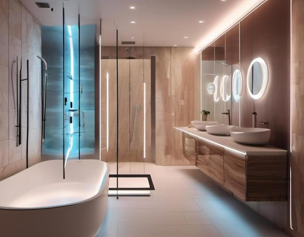 Futuristic ⁢bathroom equipped with smart technology and sleek⁤ aesthetics