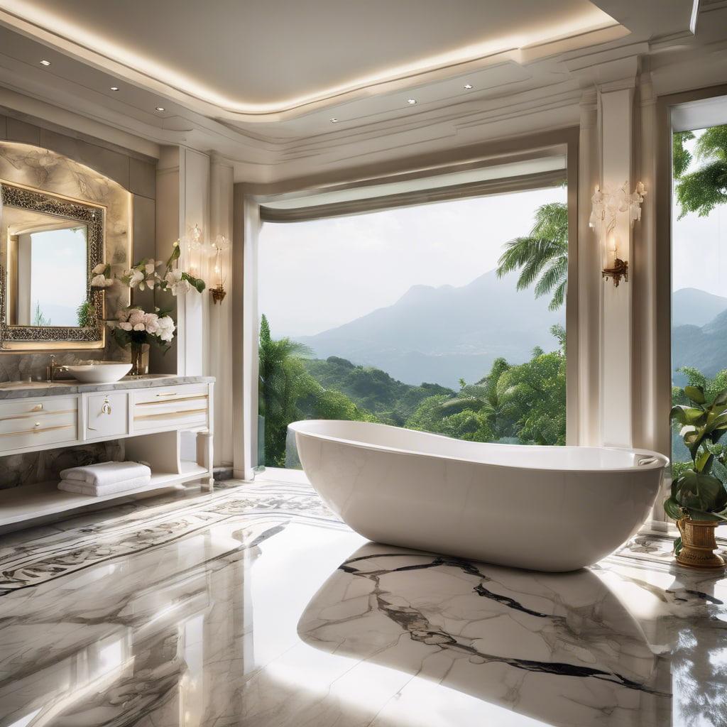 Glamorous bathroom: Shimmering details and plush materials provide opulent⁢ flair