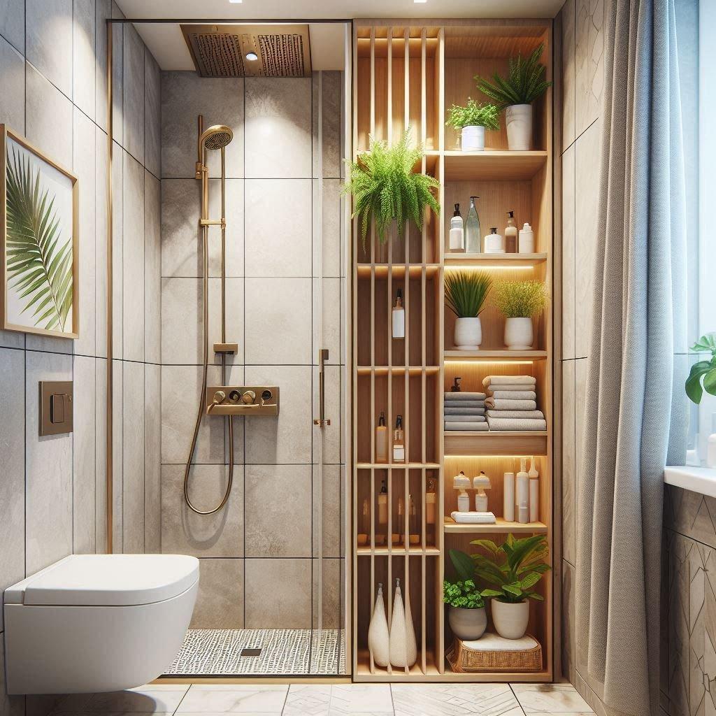 Vertical storage options maximizing space in small modern‍ bathrooms