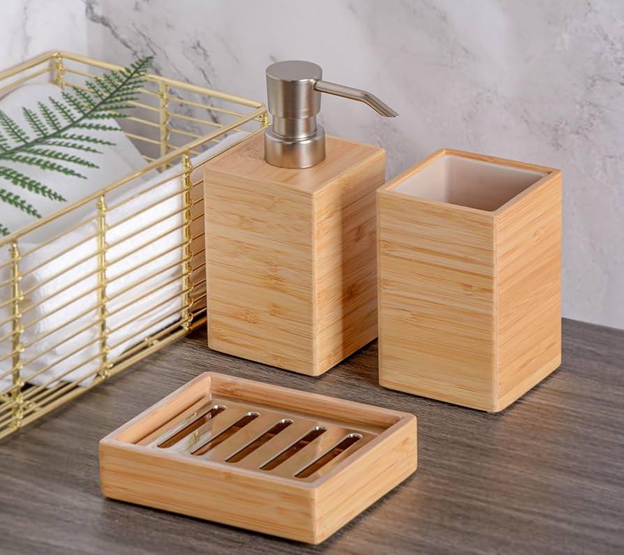 Add bamboo accessories to emphasize the natural theme of your boho bathroom