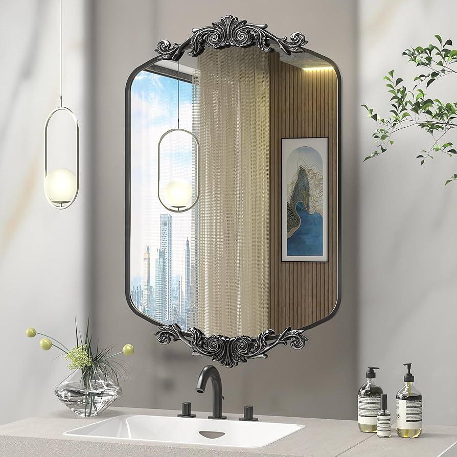 Vintage glam bathroom highlighting antique mirrors and ‌luxurious textiles