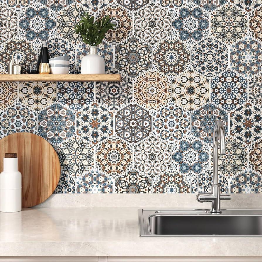 Use patterned tiles to create a stunning accent wall in your boho bathroom